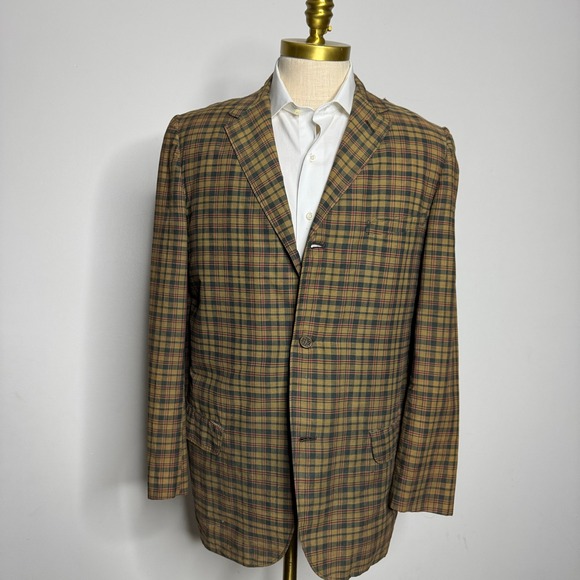 1940s Vintage Check 40R Mens Plaid Sport Coat Blazer Brown Menswear - Picture 1 of 12